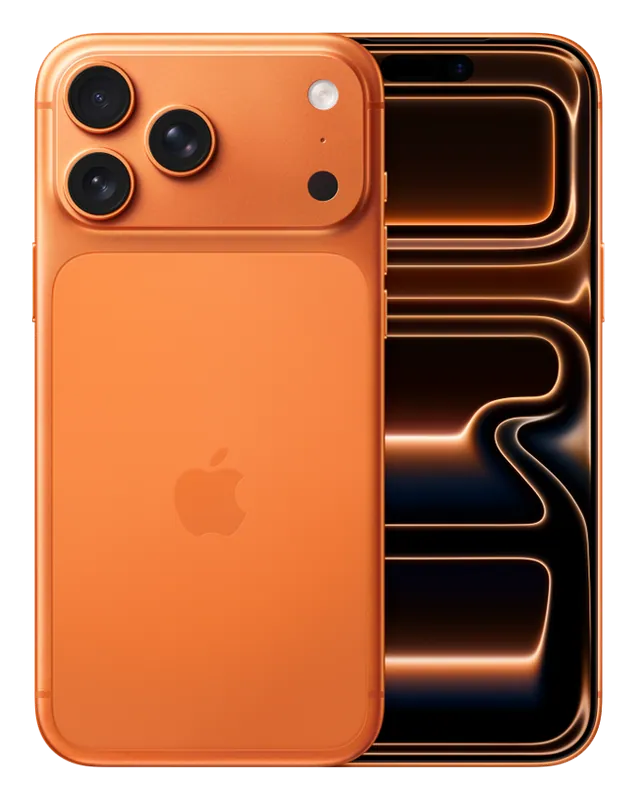 iPhone 17 Pro Max Laranja-cósmico, traseira e frente